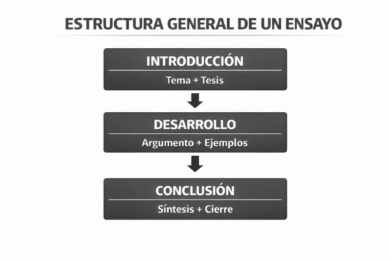 Estructura general de un ensayo explicada paso a paso: introducción, desarrollo y conclusión